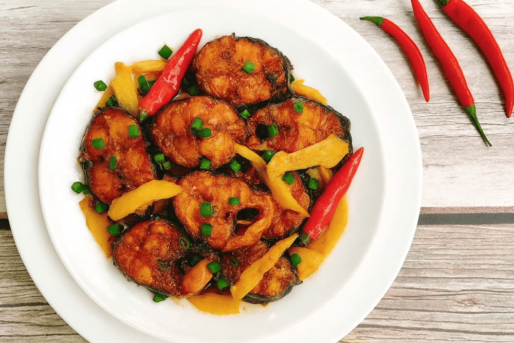 Ca Kho Gao is a slow-cooked fish dish infused with the tangy flavor of “Gao” fruit, offering a rich, savory-sour taste that's uniquely Ninh Binh